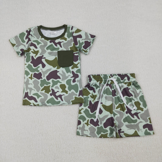 BSSO1793 Hunting Camo Short Sleeve Shorts Boys Set