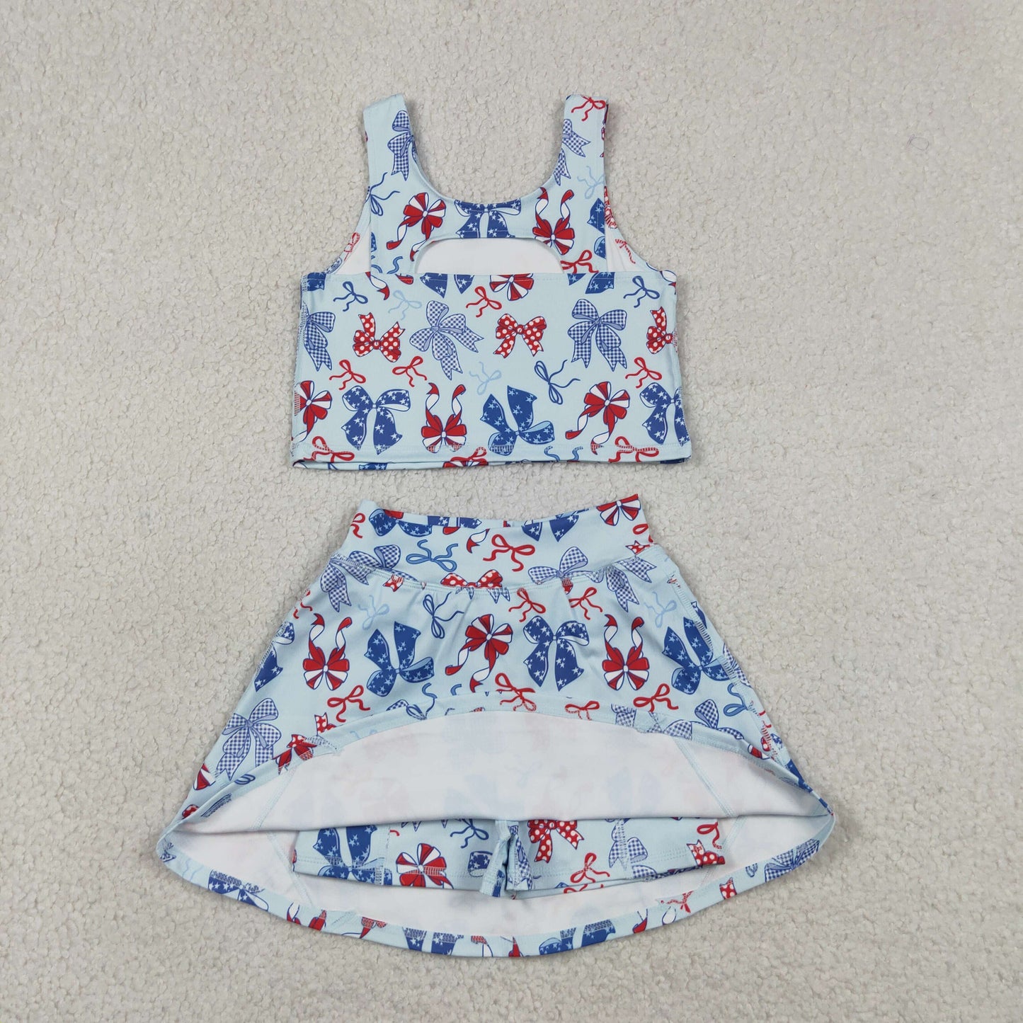 GSD3874 yoga July 4th Bows Sleeveless Skorts Girls Set