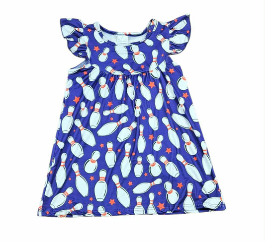 custom bowling blue flutter sleeve girls dress