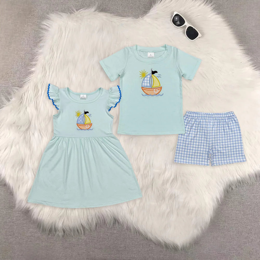 embroidery sailboat Sibling Clothes RTS
