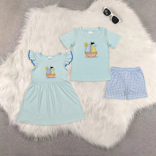 embroidery sailboat Sibling Clothes RTS