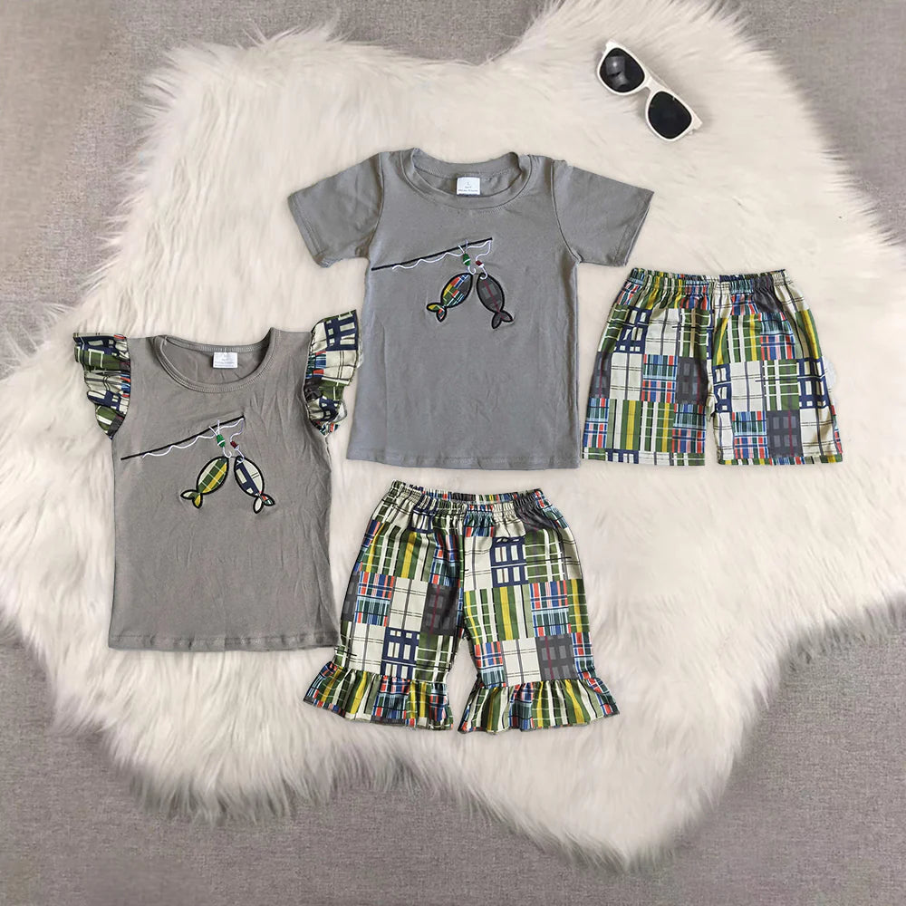 embroidery hunting fishing set Sibling Clothes RTS