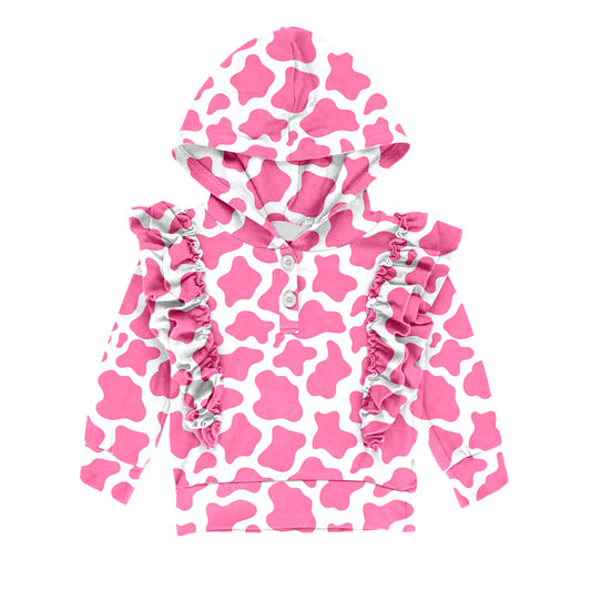 preorder GT0381 Hot pink leopard ruffles long sleeve girls hoodie pullover