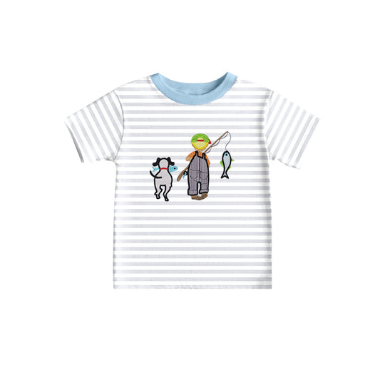 BT0603 preorder Fishing girl striped short sleeve boys top