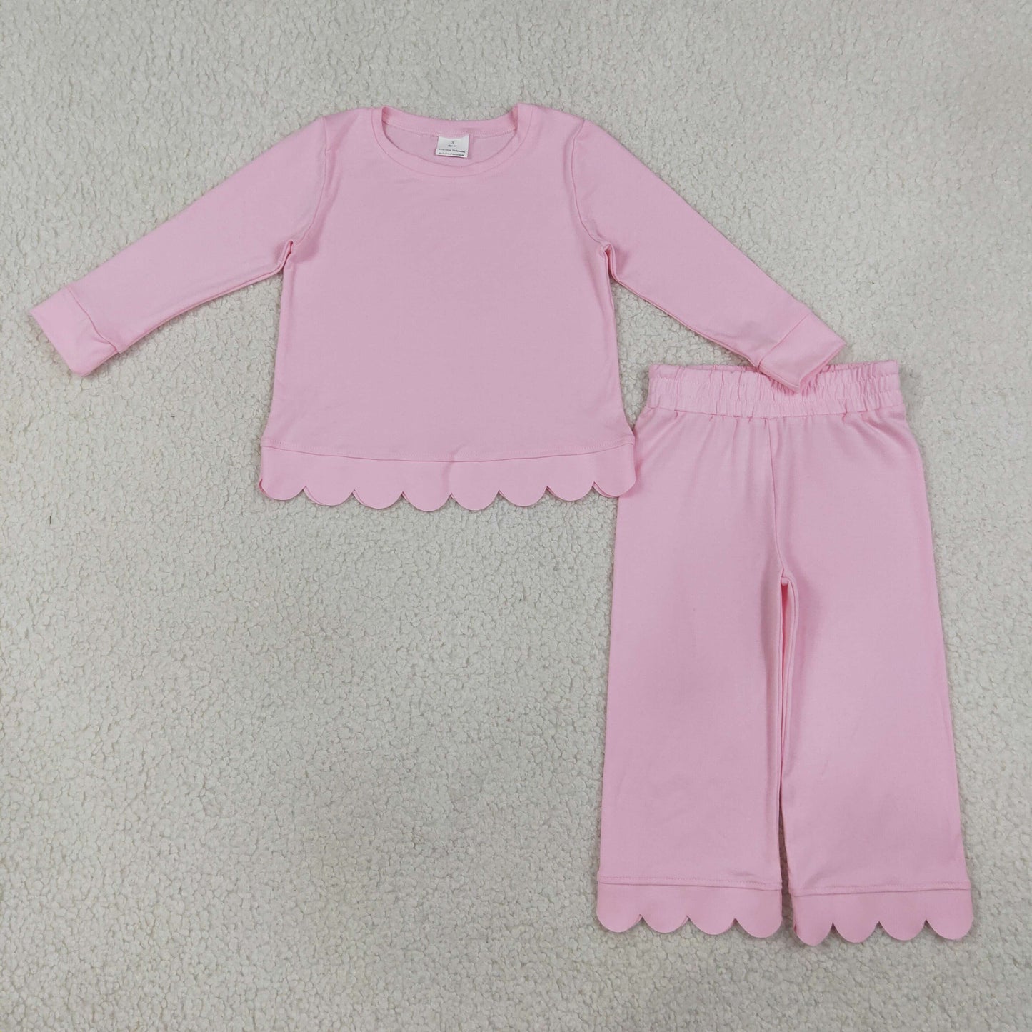 GLP3291 Scallop Light Pink Scallop Long Sleeve Pants Girls Set