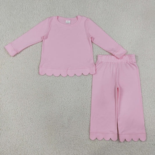 GLP3291 Scallop Light Pink Scallop Long Sleeve Pants Girls Set