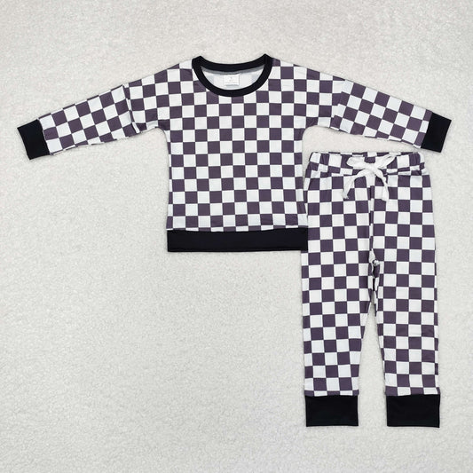 BLP0786 black checkered long sleeve pants boys set