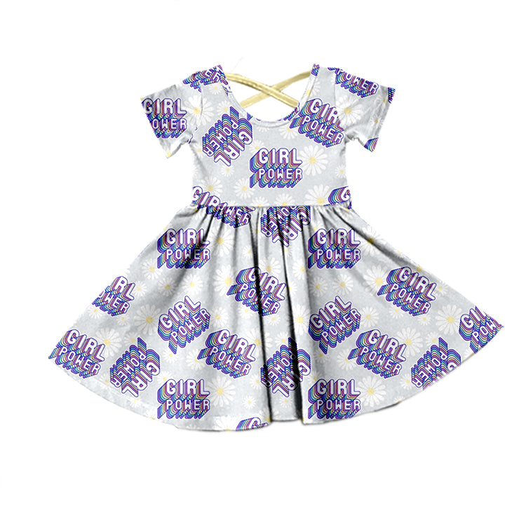 preorder GSD0550 Girl powers flowers purple short sleeve girls dress