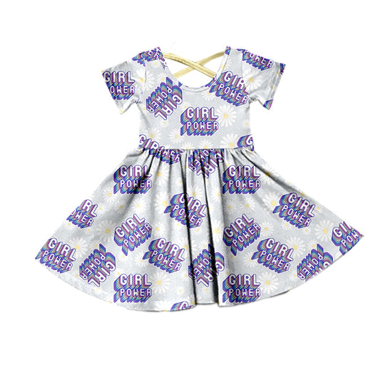 preorder GSD0550 Girl powers flowers purple short sleeve girls dress