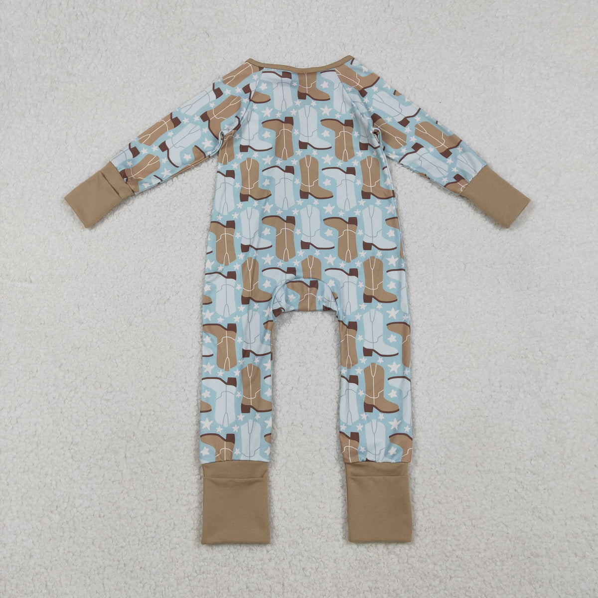 LR2734 Western boots star blue khaki zipper long sleeve boys romper