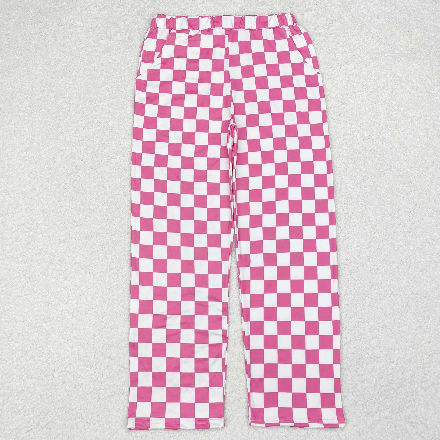 P0648 hot pink white checkered adult women pants