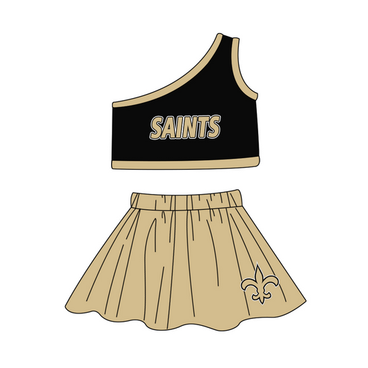 custom saints black sleeveless golden skirt girls set