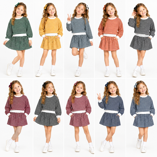 preorder Yoga Striped Skorts Girls Set Sibling Clothes