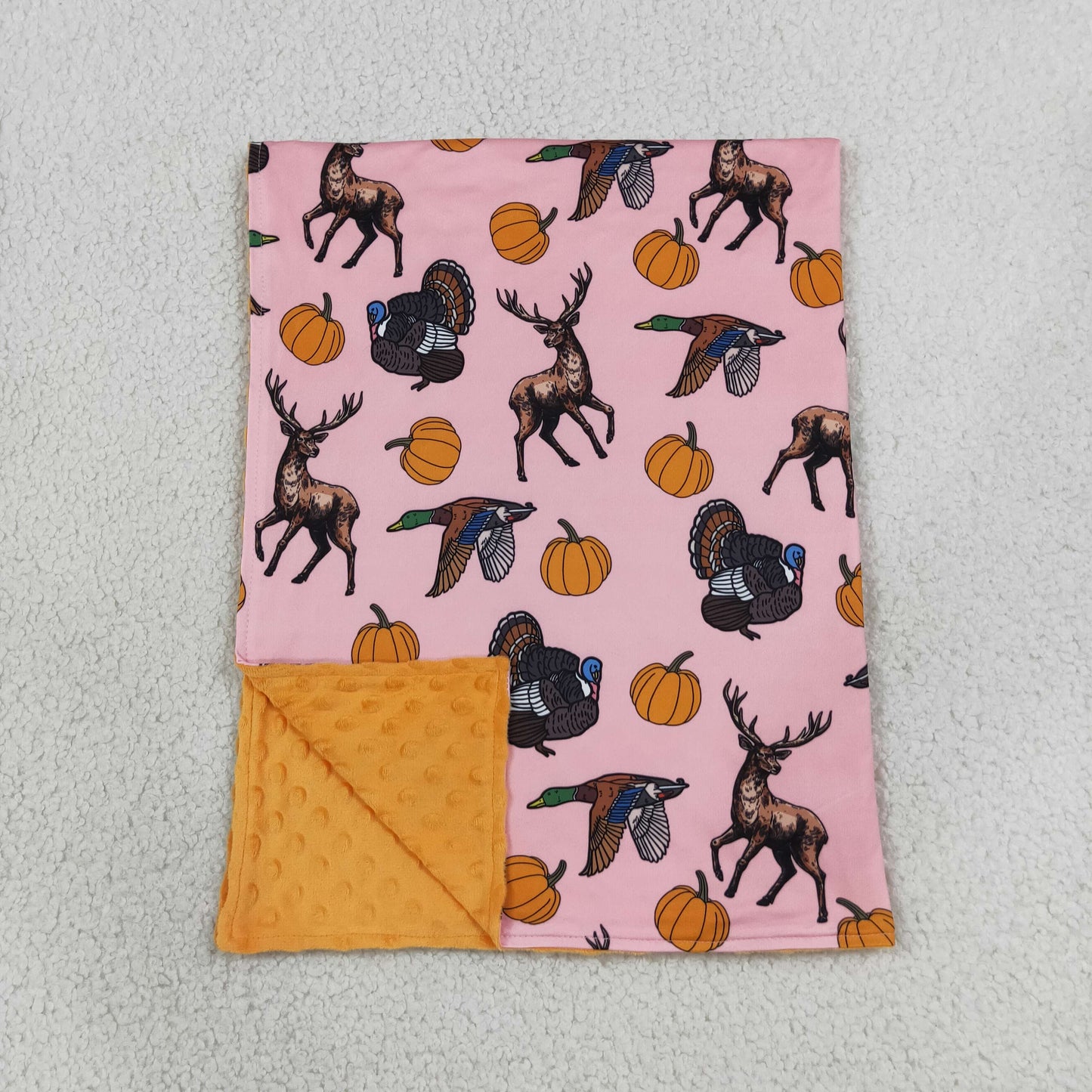 BL0293 Hunting Mallard Deer Turkey Pumpkin Baby Blanket