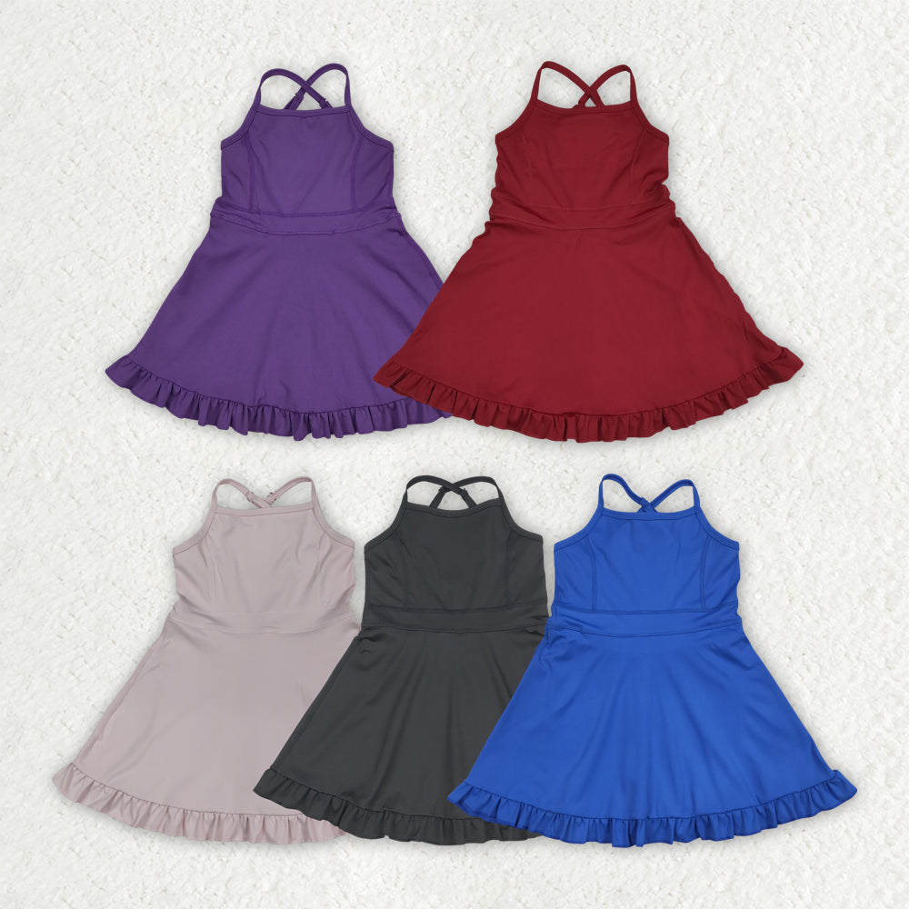 new arrival solid color yoga girls skorts dress RTS Sibling Clothes