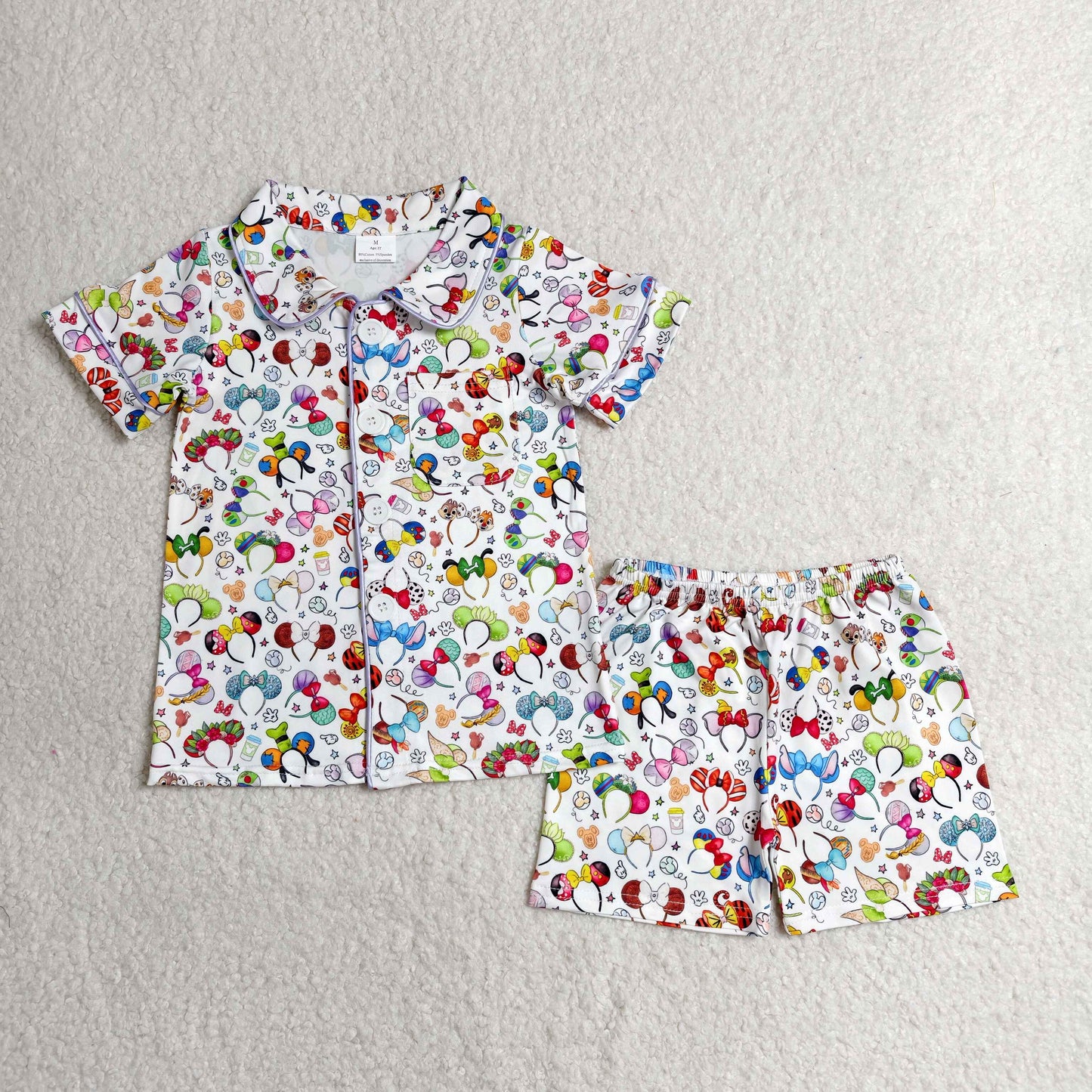 BSSO0816 cartoon M multi color short sleeve shorts boys pajamas