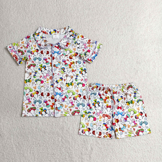 BSSO0816 cartoon M multi color short sleeve shorts boys pajamas