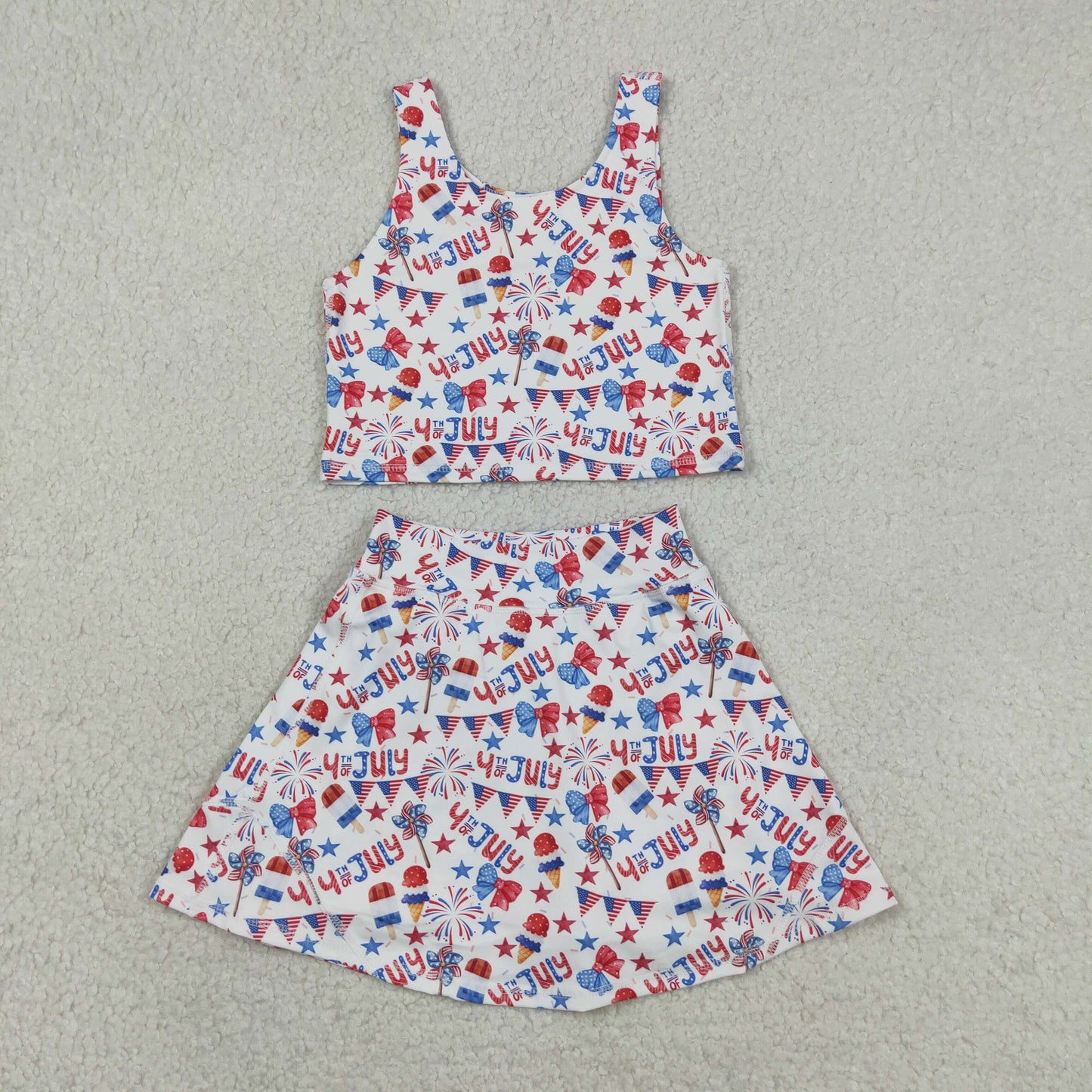 GSD3498 Yoga July 4th USA Bows Ice Sleeveless Skorts Girls Set