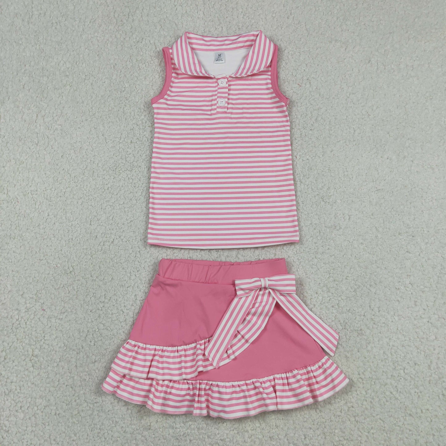 GSD3408 Yoga Yellow Striped Sleeveless Bow Skorts Girls Set