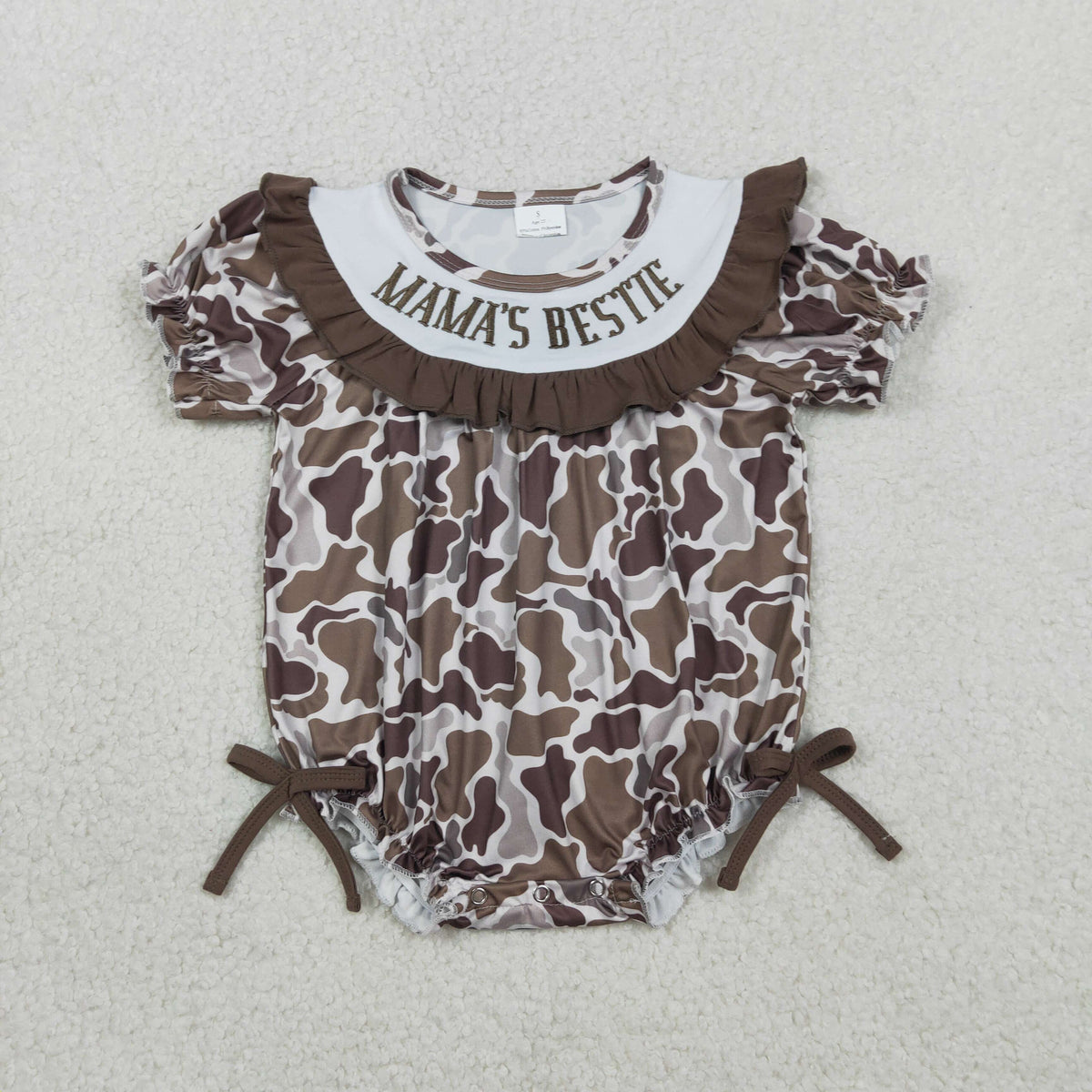 SR3888 Mama's Bestie Camo Bows Short Sleeve Girls Romper