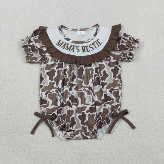SR3888 Mama's Bestie Camo Bows Short Sleeve Girls Romper