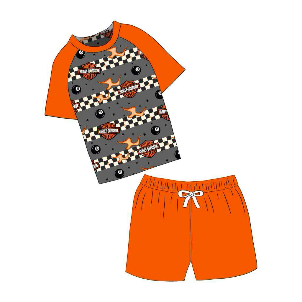 custom motor grey short sleeve orange shorts boys swimsuits
