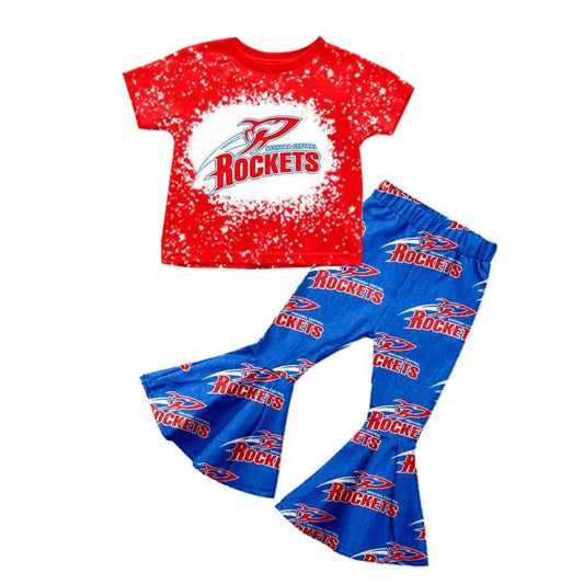 8.19 custom Team red short sleeve blue pants girls set