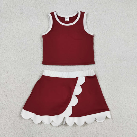 GSD4027 Yoga Maroon Sleeveless Skorts Girls Set