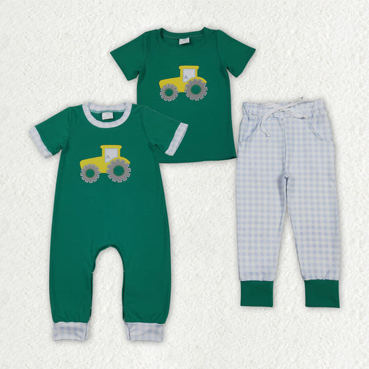 Embroidery Tractor Romper/Set RTS Sibling Clothes