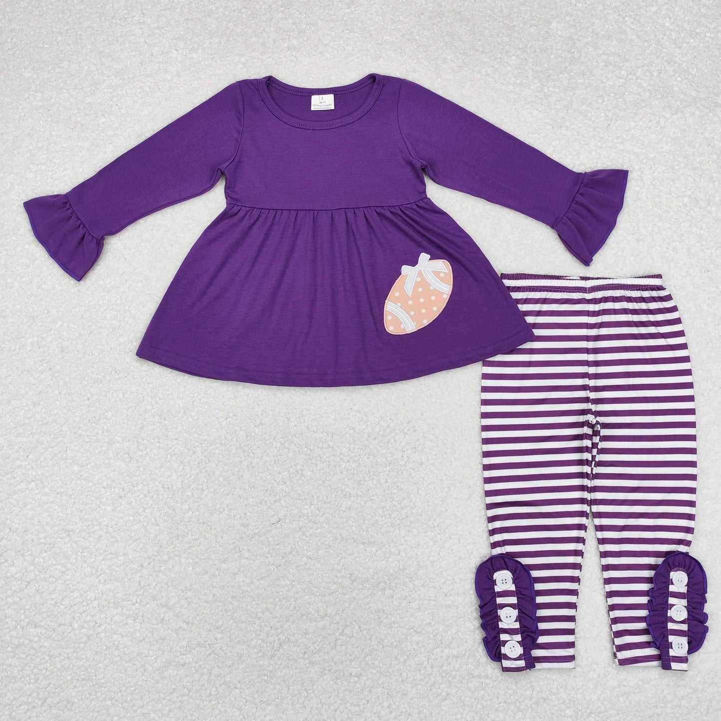 embroidery GLP1590 football purple long sleeve purple striped pants girls set