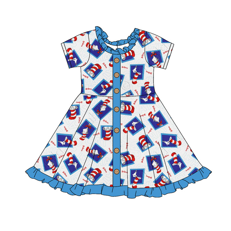 custom moq 3 Christmas cartoon Dr blue short sleeve girls dress