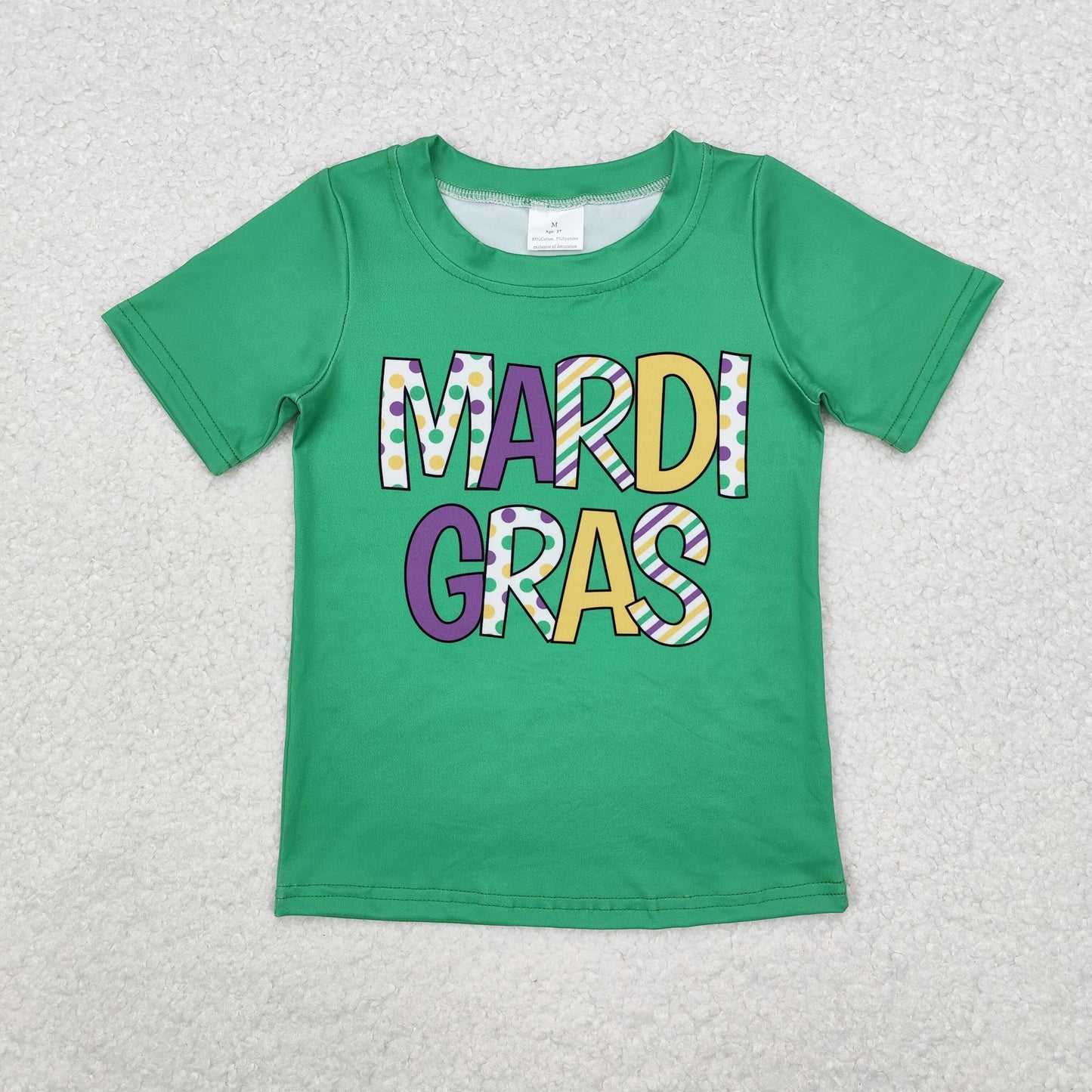 BT0995 Mardi Gras green shorts sleeve boys top