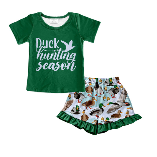preorder GSSO0397 Duck hunting season green short sleeve mallard shorts girls set