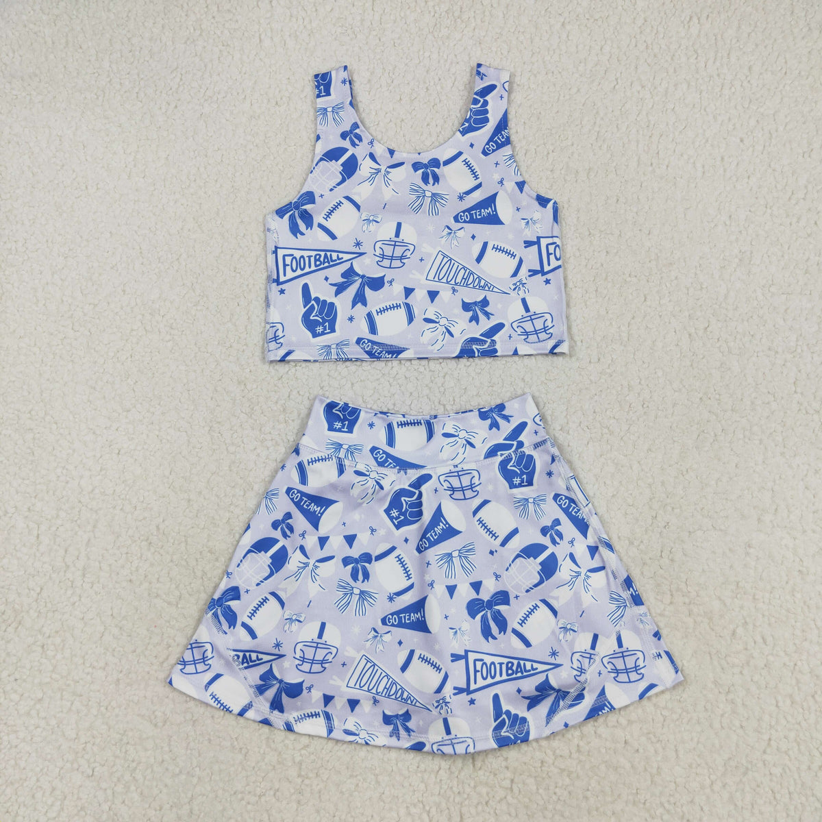 yoga GSD2688 football team cheer bows blue/grey sleeveless skirt skorts girls set