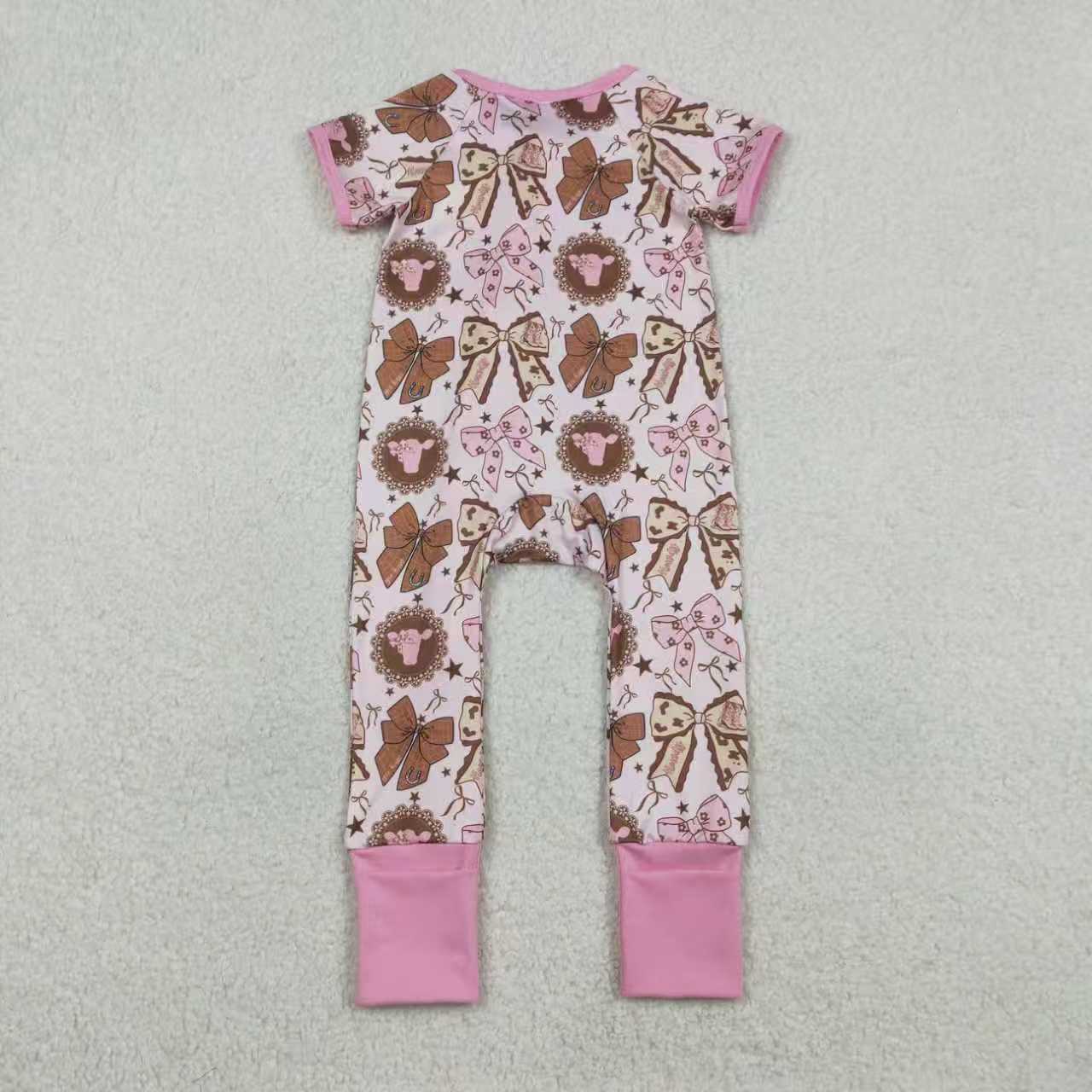 Western Pink Cow Bows Sibling Clothes RTS