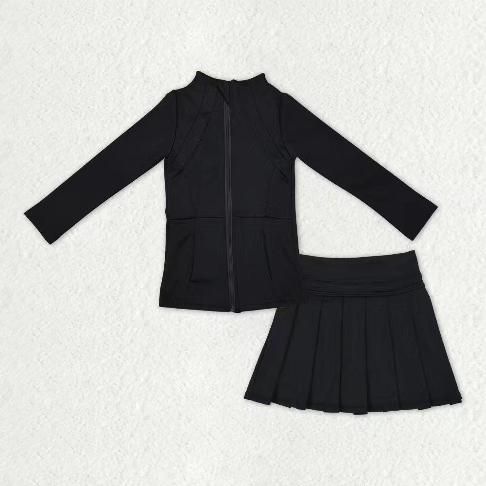 yoga solid color long sleeve coat skorts skirt girls set RTS sibling clothes