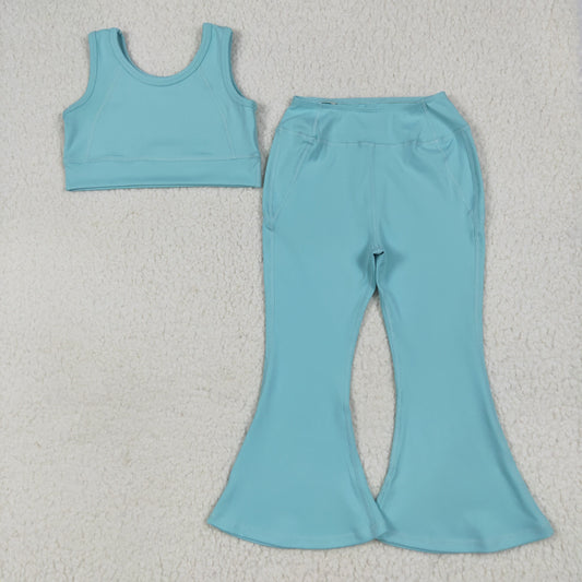 GSPO2004 yoga blue sleeveless pants girls set