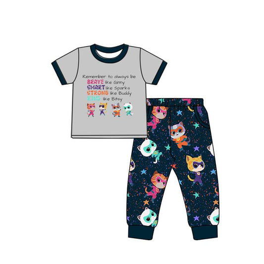 custom S 8.19 Cartoon cat short sleeve pants girls set