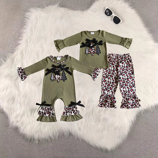 Christmas tree green with bows RTS sibling clothes