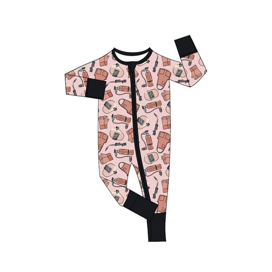 custom style welder pink long sleeve girls zipper romper