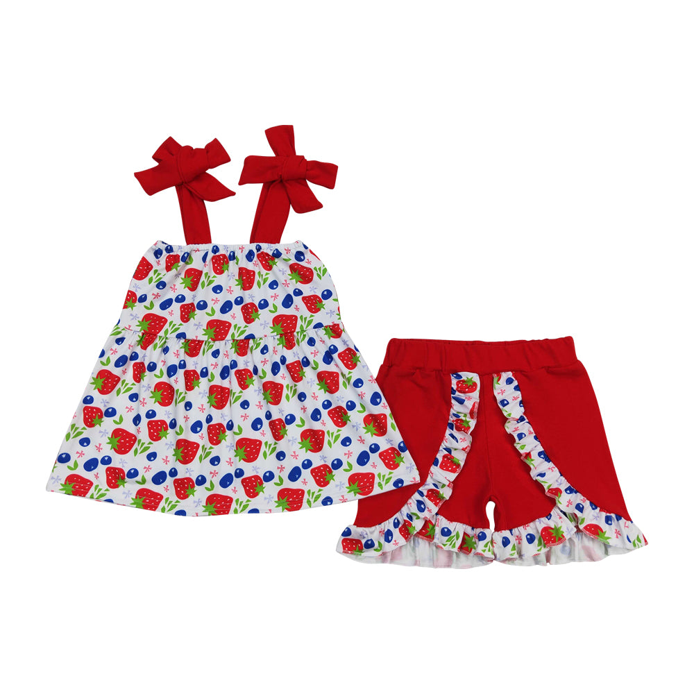 GSSO0712 Strawberry blueberry red sleeveless red shorts girls set