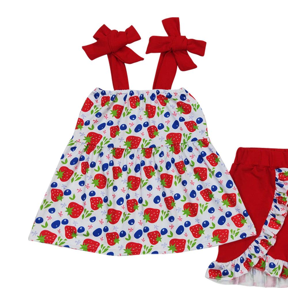 GSSO0712 Strawberry blueberry red sleeveless red shorts girls set
