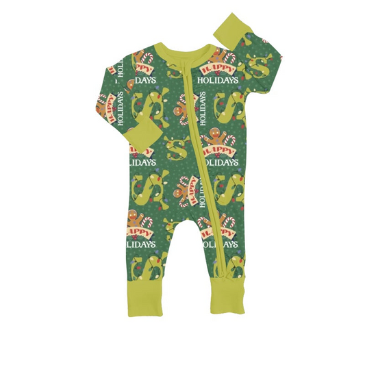 custom S 8.15 Christmas gingerbread man green long sleeve girls rompere