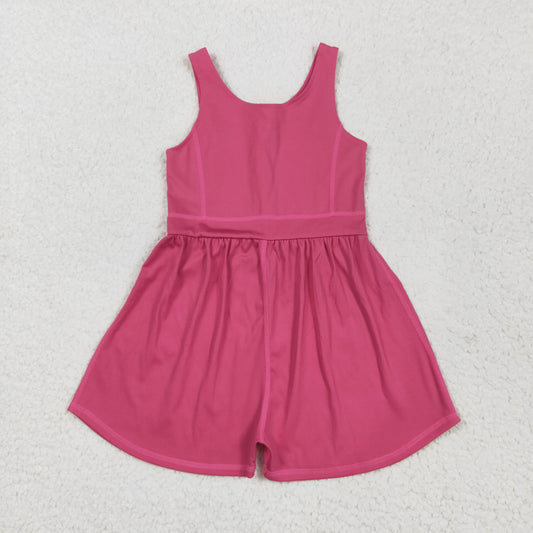 SR3022 yoga solid color hot pink girls jumpsuits