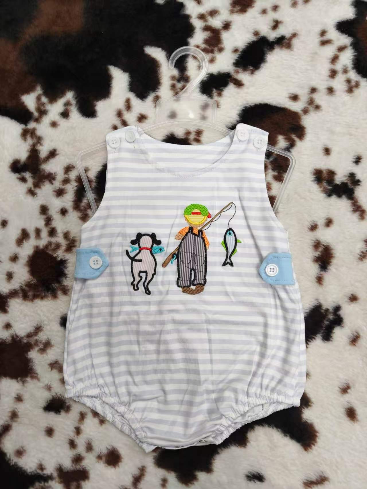 Embroidery Hunting Style Boys Romper RTS Sibling Clothes
