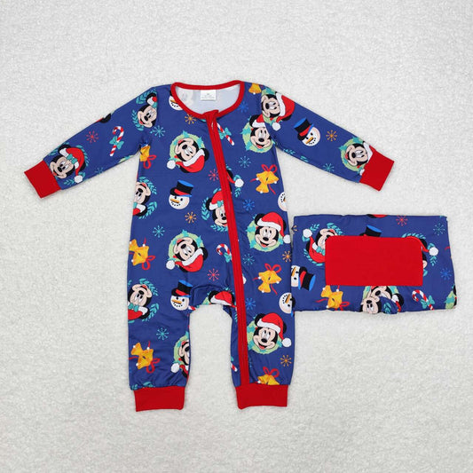 LR1417 Christmas cartoon navy blue long sleeve zipper boys romper