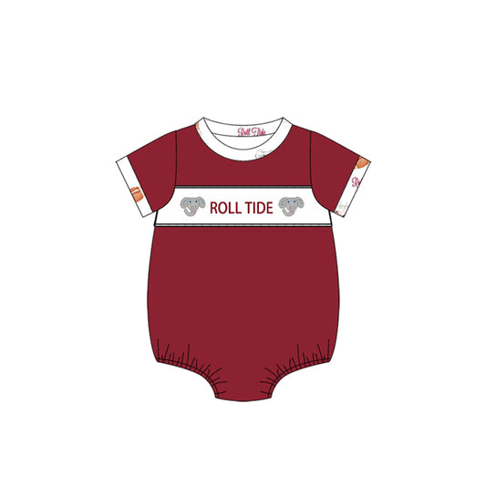 Custom Moq 3 Football Team Roll Tide Maroon Short Sleeve Boys Romper