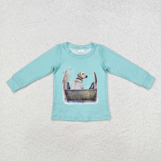 BT0896 hunting fishing dog light green long sleeve boys top