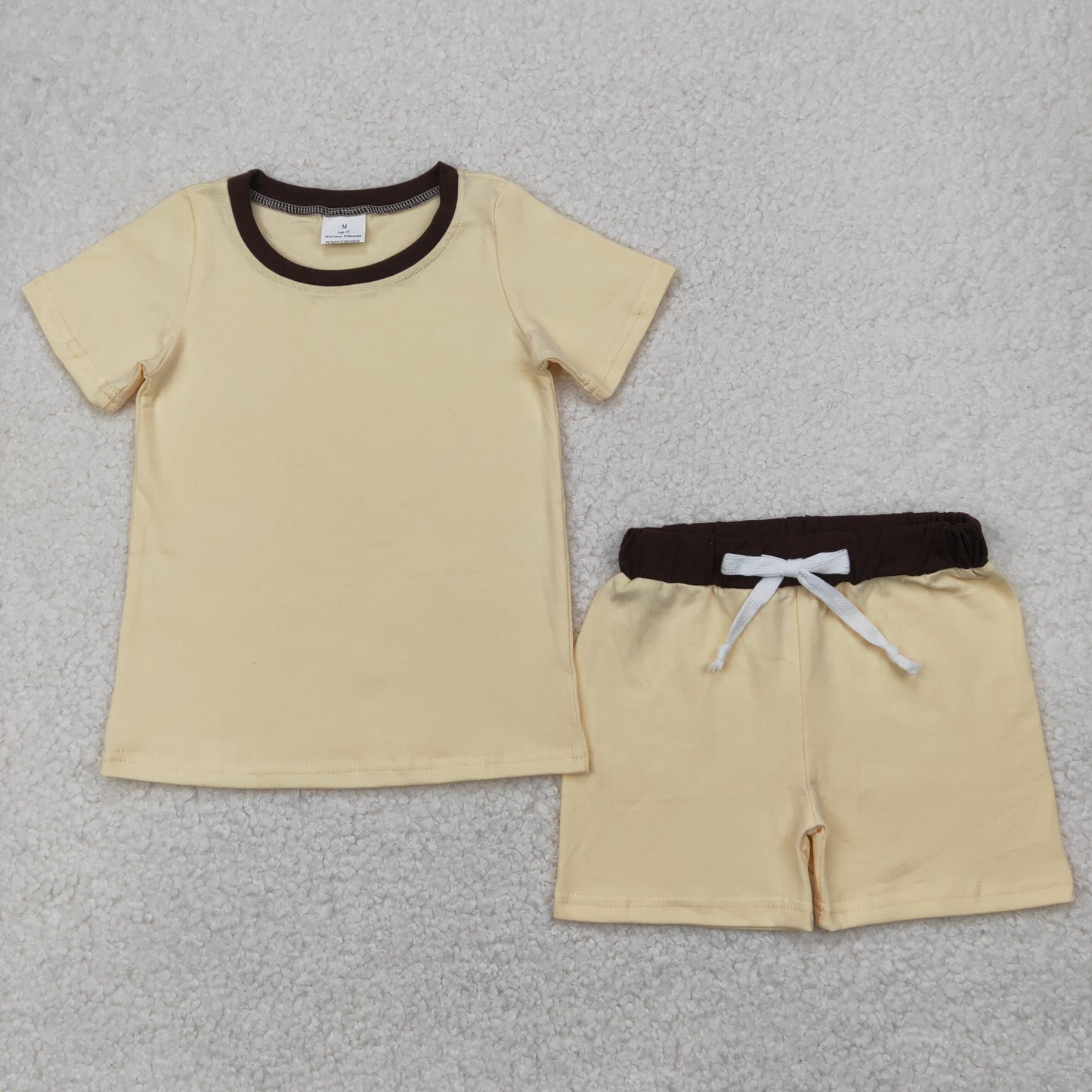 BSSO1310 light yellow brown short sleeve shorts boys set