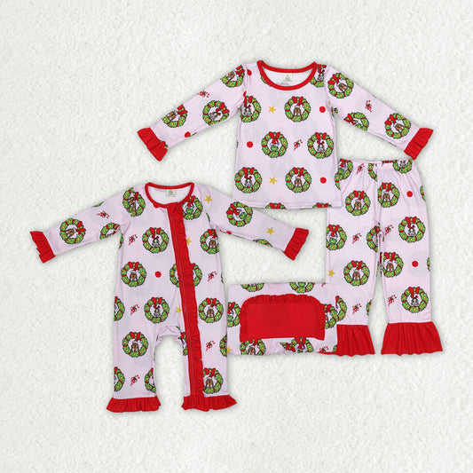 bamboo Christmas pink cartoon girl RTS sibling clothes